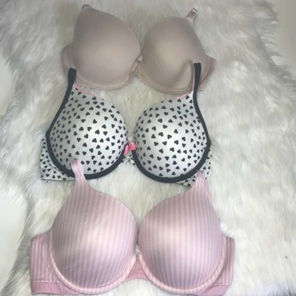 3 Victoria’s Secret Bra Bundle 32DD Pink Tan Black